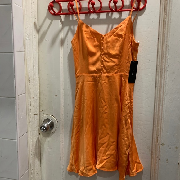 Lulu's XS Rebecka Orange Button Front Skater Dress - Picture 3 of 5